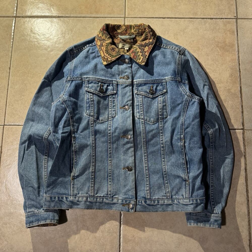 The Territory Ahead Womens Blue Solid Cotton Button Collar Jacket Pockets Sz M